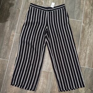 LOFT Black and White Striped Cropped Pants